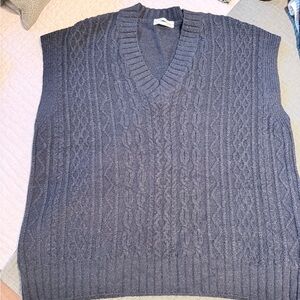 Anthropologie Black V-Neck Cable Knit Sweater Vest ~ Size Large